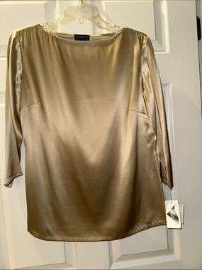 Liz Claiborne Shimmery Gold Satin Boatneck Top